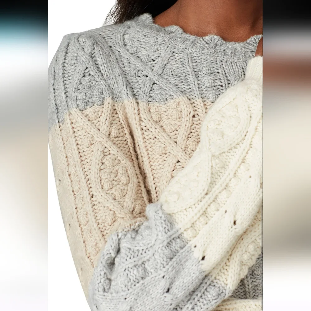 La Vie Revecca Taylor Cable Knit Striped Sweater Size